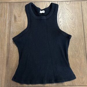 Good American Black Ribbed Tank Top
